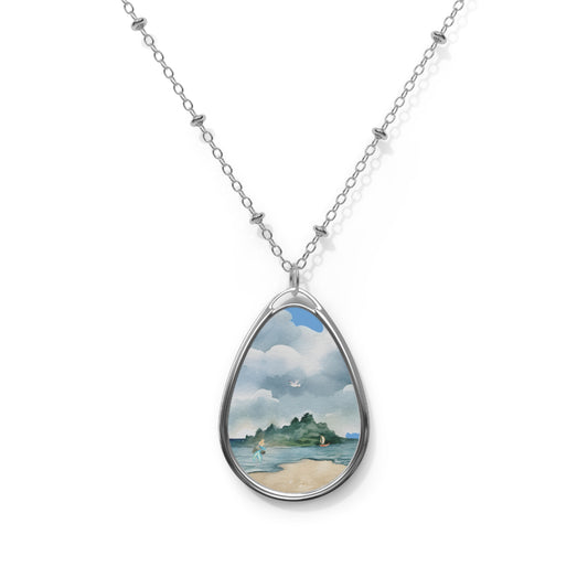 Mermaid at the rock Oval Necklace