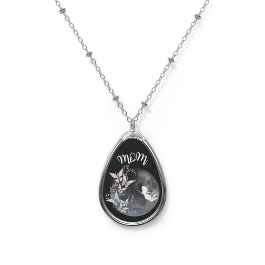 Mothers day mom Butterflies and fairy Oval Necklace