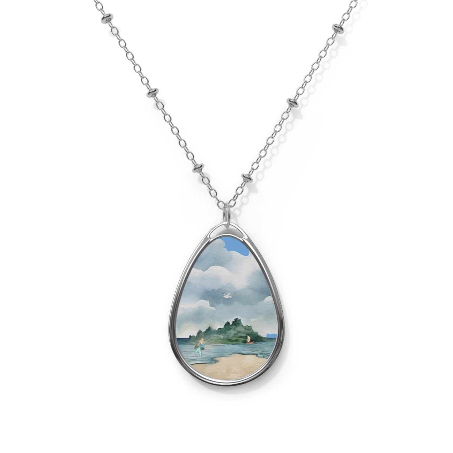 Mermaid at the rock Oval Necklace